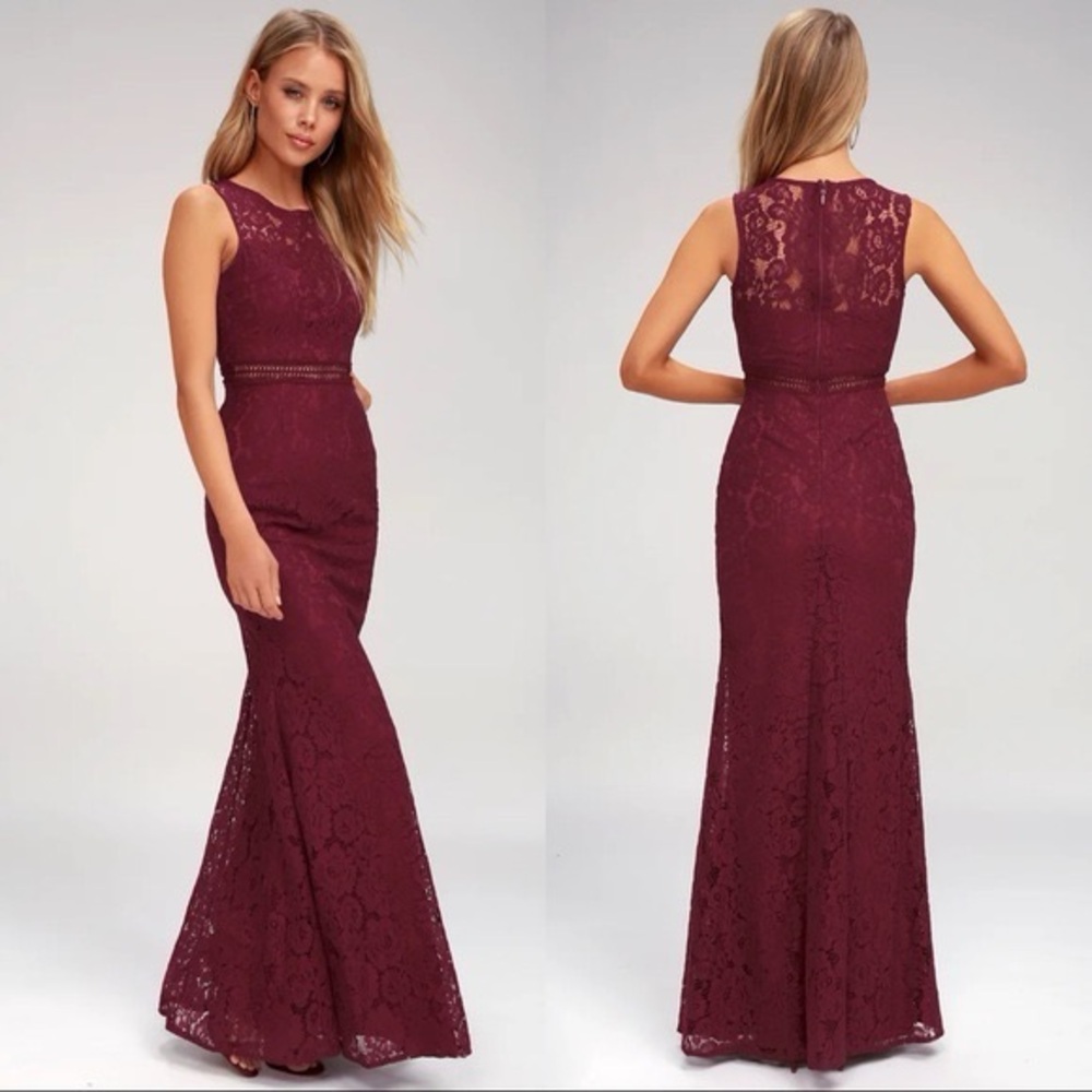 Music of the Heart Burgundy Lace Maxi Dress (XS)